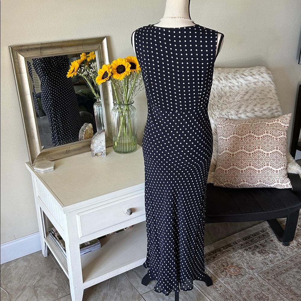Style & Co. vtg navy polkadot chiffon feminine slip classic midi dress 8โ - Picture 7 of 14